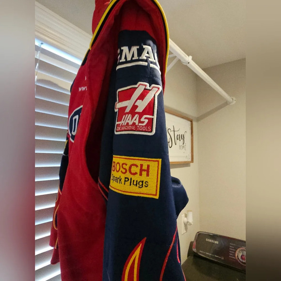 Dupont Jeff Gordon Red Racing Jacket snap front flames on sleeves Size Large - Picture 9 of 14